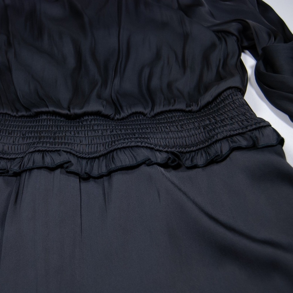 Sam Edelman Black Tiered Mini Dress Smocked Waist V Neck Women's Medium M - Picture 7 of 9